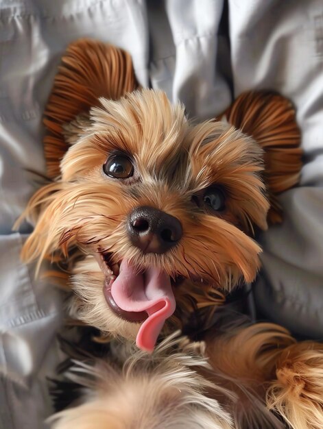 cute funny Yorkie with tongue