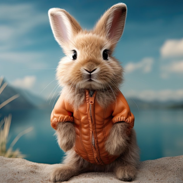 Cute furry Animal ai generated cute bunny wearing clothes