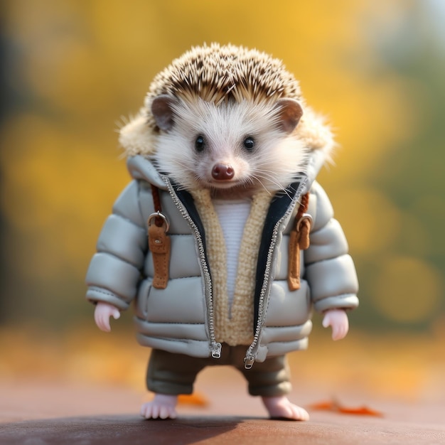 Cute furry animal wearing autumn fall clothes funny picture hedgehog