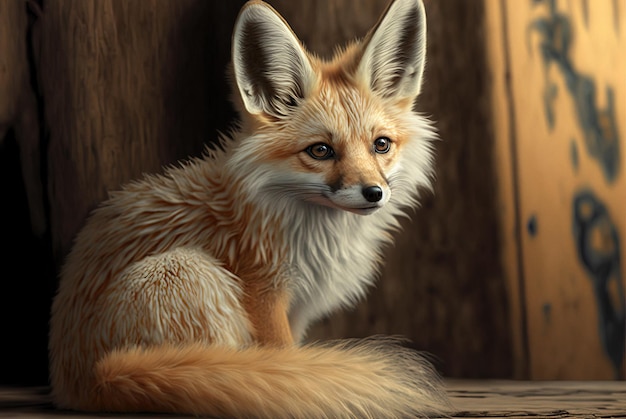 Cute furry fox sitting AI generated