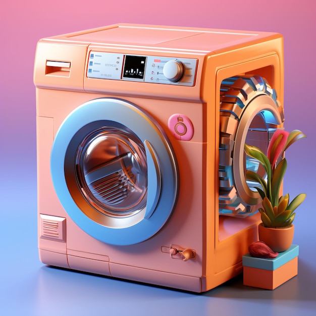 Cute Futuristic and Minimalist Washing Machine Illustration Generative AI