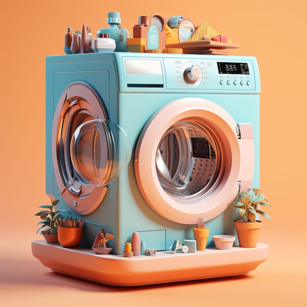 Cute Futuristic and Minimalist Washing Machine Illustration Generative AI