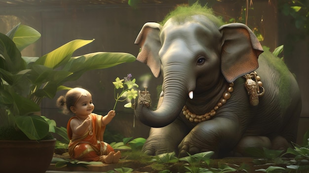 Cute Ganpati image with a beautiful background