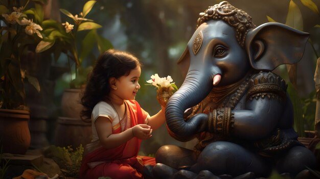 Cute Ganpati image with a beautiful background