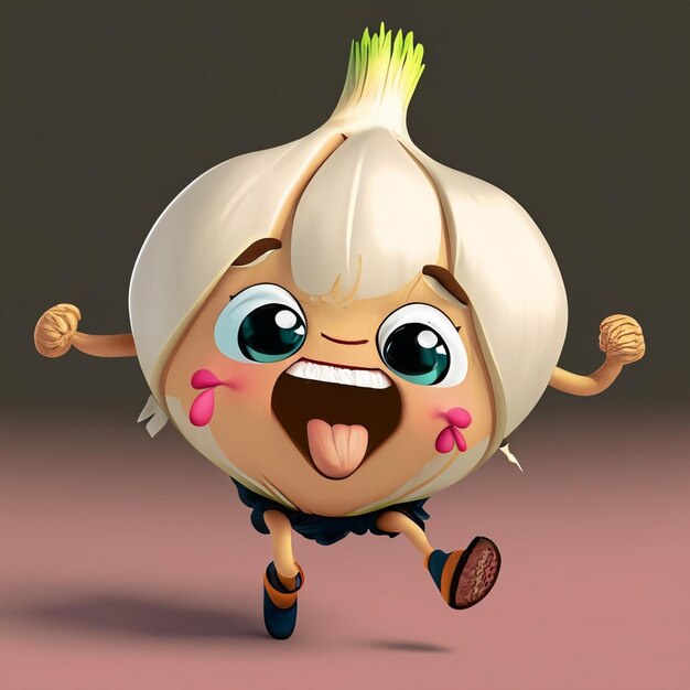 Photo the cute garlic bean is running and showing expressions of joy and anger