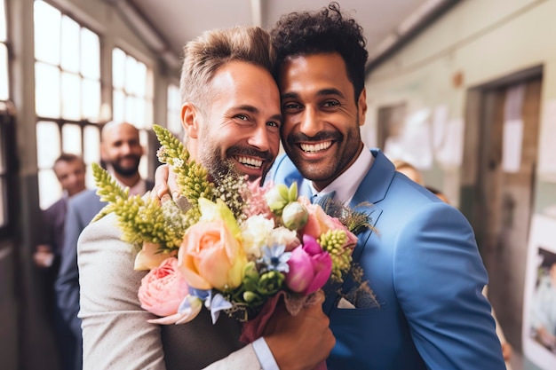 Foto una carina coppia gay che si sposa.