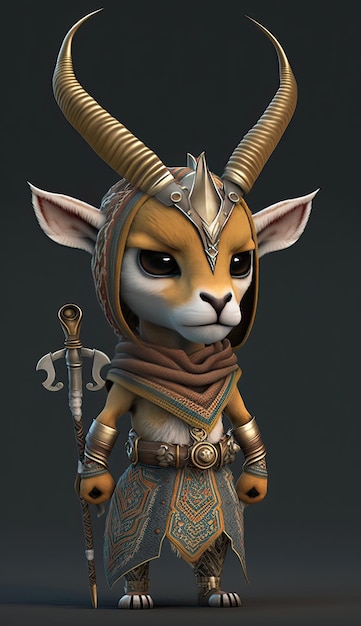 Foto cute gazelle animal warrior modello di gioco 3d generative ai