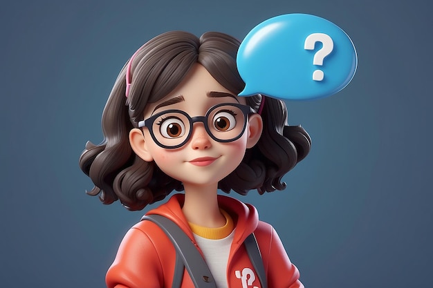 Cute geek girl with glasses and question bubble Vector Illustration