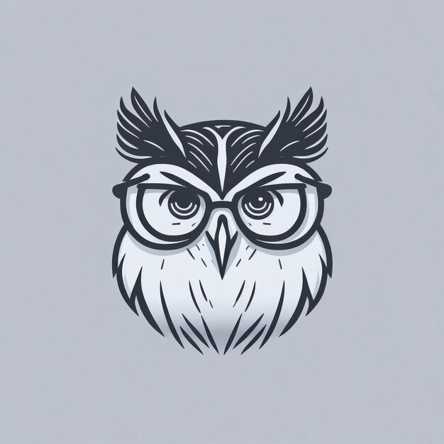 Photo cute geeky owl head one stroke minimalist logo cute geeky owl head one stroke minimalist logo