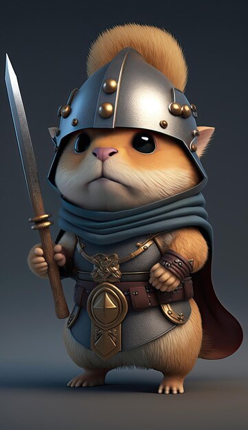 Photo cute gerbil animal warrior 3d game model generative ai