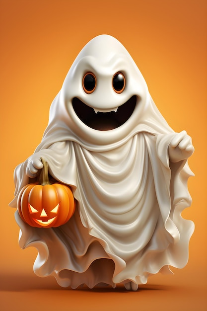 Cute ghost Halloween concept in 3d style