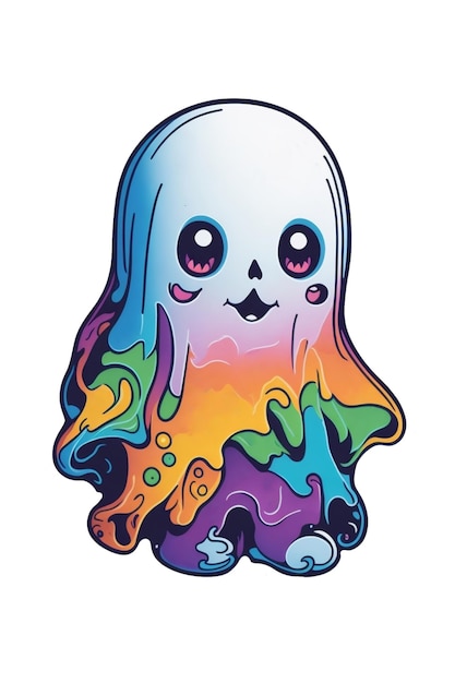 cute ghost in rainbow colors kawaii graphics for halloween