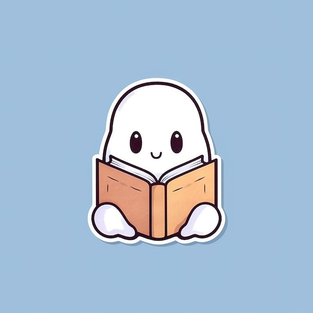 Photo cute ghost reading a book illustration