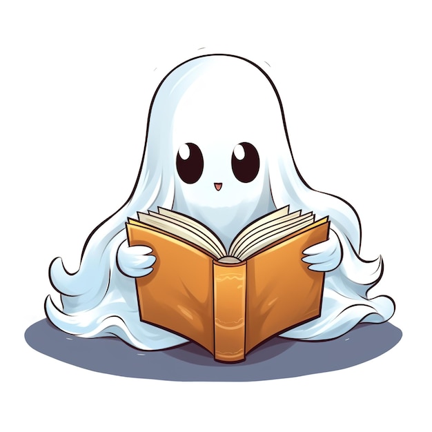 Foto fantasma carino che legge un'illustrazione di un libro