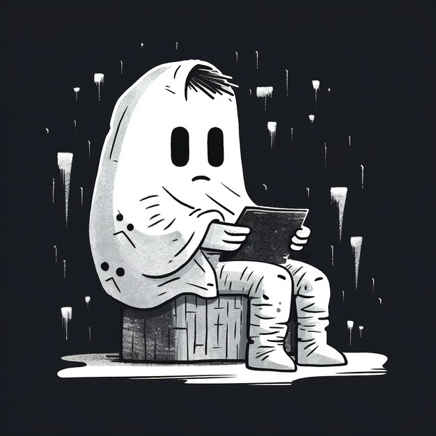 Cute ghost reading a book illustration