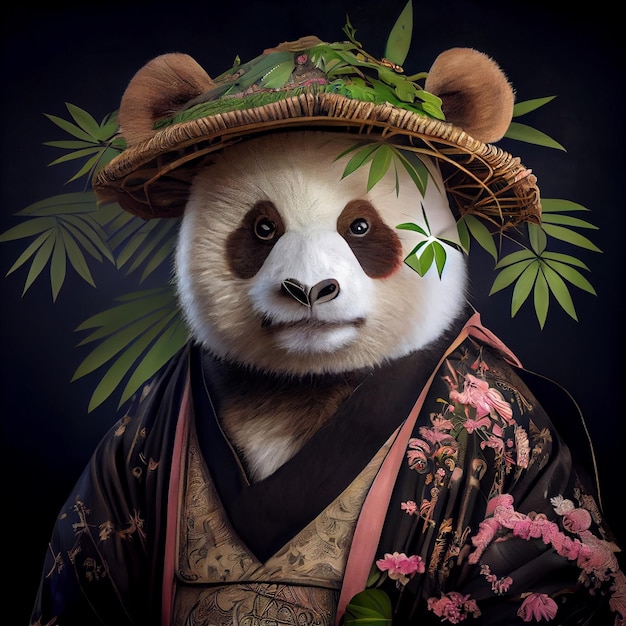 Cute giant panda dressed in traditional Chinese clothing illustration