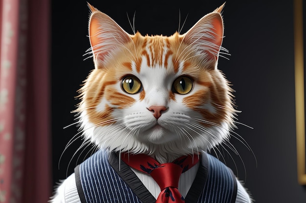 A cute ginger and white cat in clothes