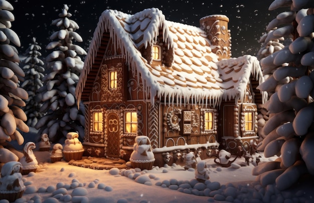 a cute gingerbread house with snow photo of christmas