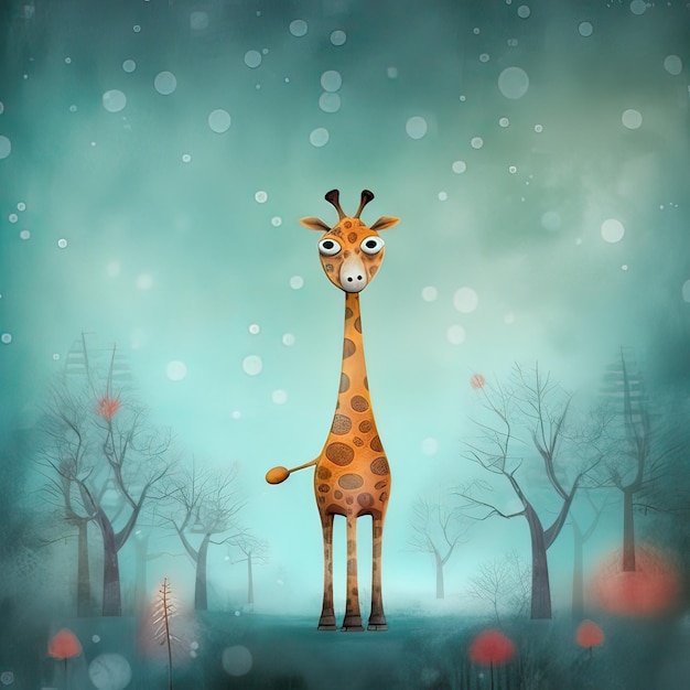 Детская книжная иллюстрация милого жирафа Генеративный AI