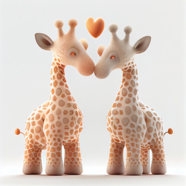 Cute giraffe couple in love with hearts valentine's day greeting card 3d render illustration