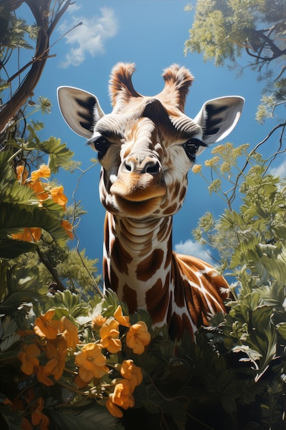 Cute giraffe among the foliage