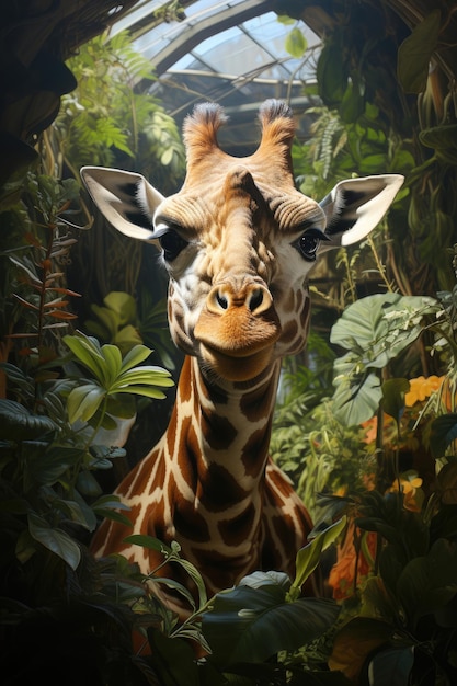 Cute giraffe among the foliage