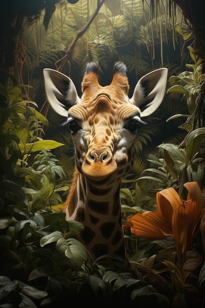 Cute giraffe among the foliage