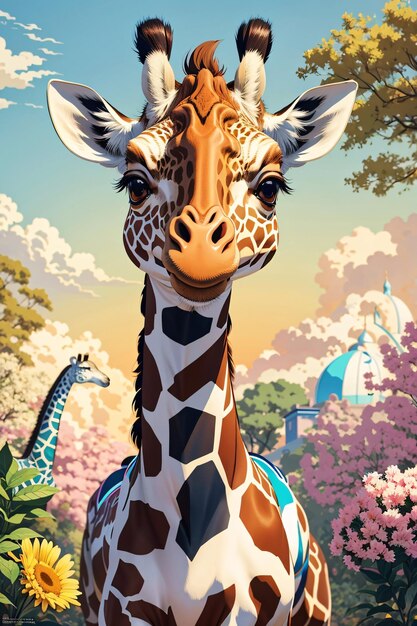 Foto una graziosa illustrazione di giraffa sullo sfondo della natura