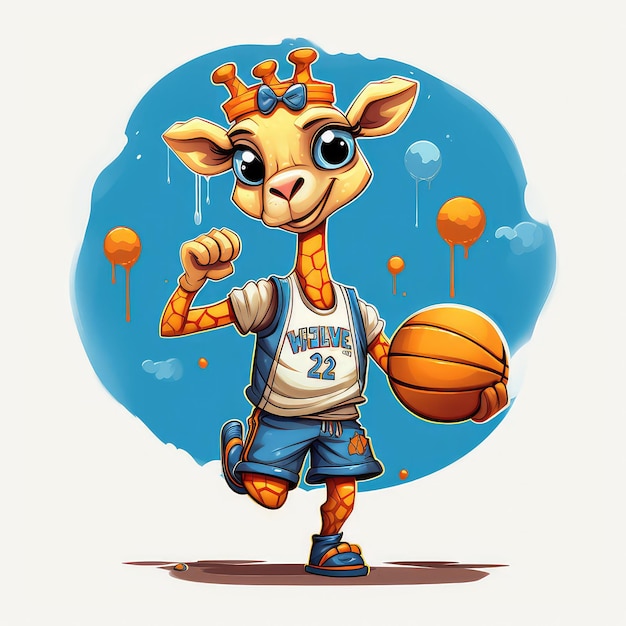 cute giraffe playing basketball