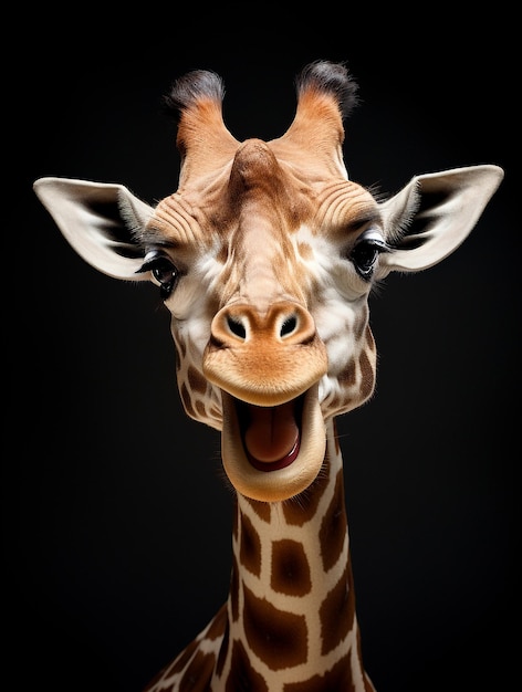 Cute Giraffe Smiling on Dark Background