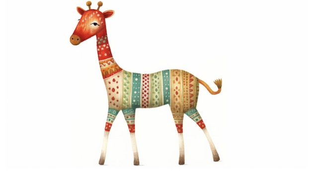 Cute giraffe watercolor illustration in Christmas style Funny animal in clothes