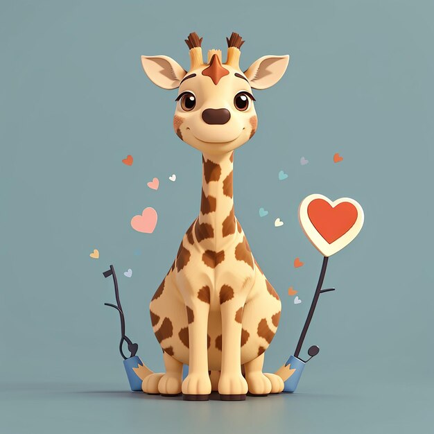 Cute Giraffe with Korean Love Sign Cartoon Illustration of Endearing Affection