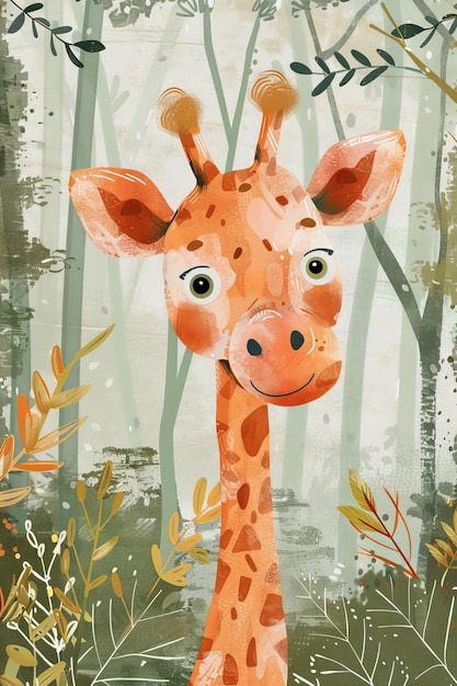 милый жираф в зоопарке детская иллюстрация