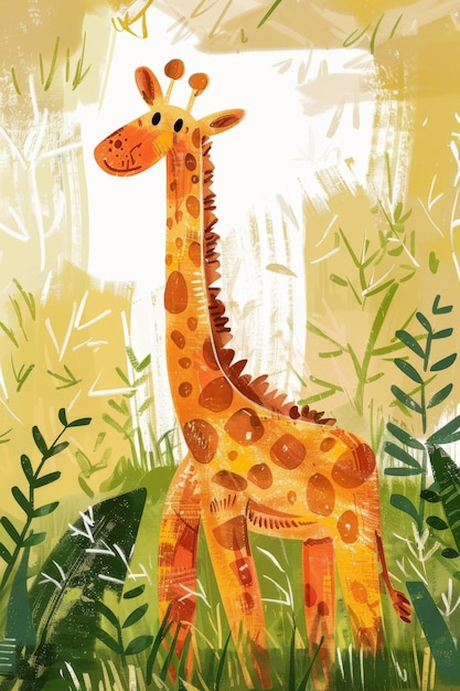 Foto giraffa carina nell'illustrazione per bambini dello zoo