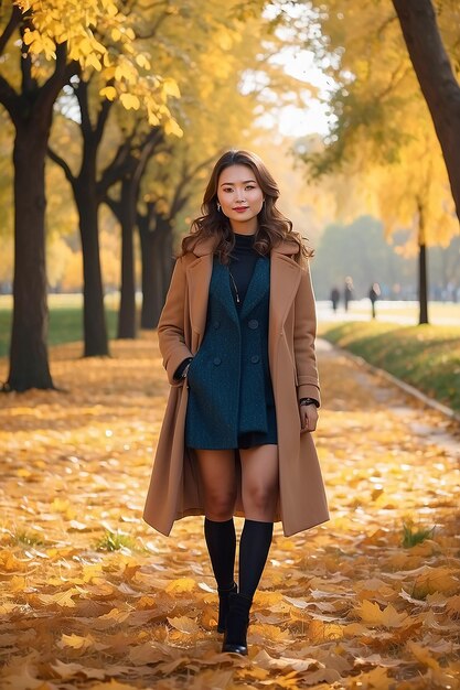 Cute girl in an autumn park in the afternoon