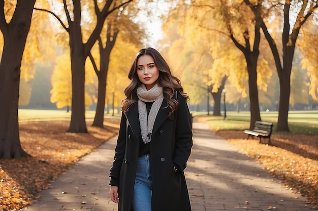 Cute girl in an autumn park in the afternoon