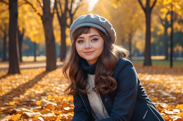 오후에 가을 공원에서 귀여운 소녀