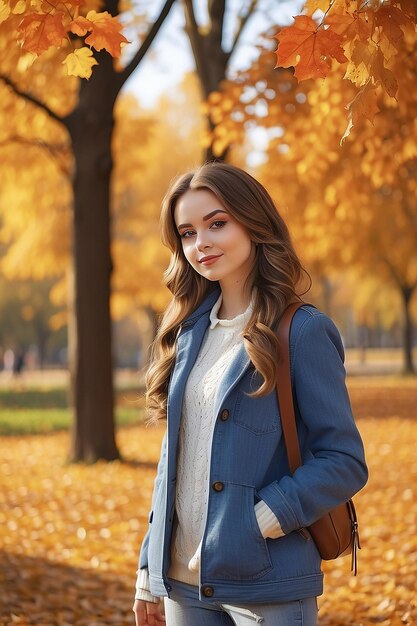 Cute girl in an autumn park in the afternoon