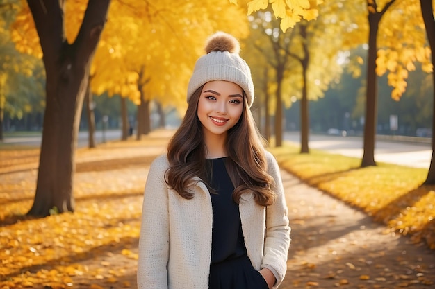 Cute girl in an autumn park in the afternoon