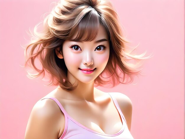 Cute Girl cartoon 3D character on pink