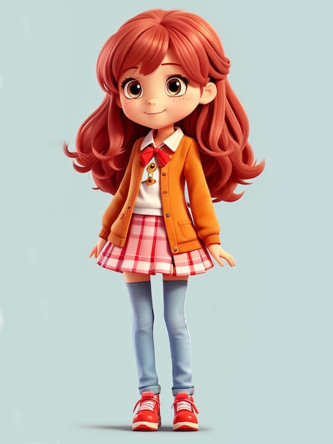 Cute girl cartoon character 3d