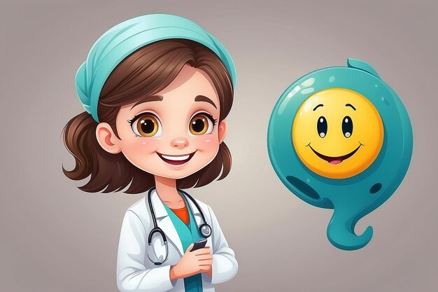 Photo cute girl cartoon see smiley doctor illustration