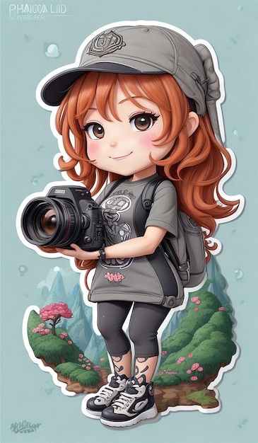 A cute girl cartoon sticker Photo Ai Generated