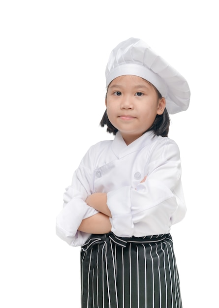 cute girl chef with cook hat and apron isolated