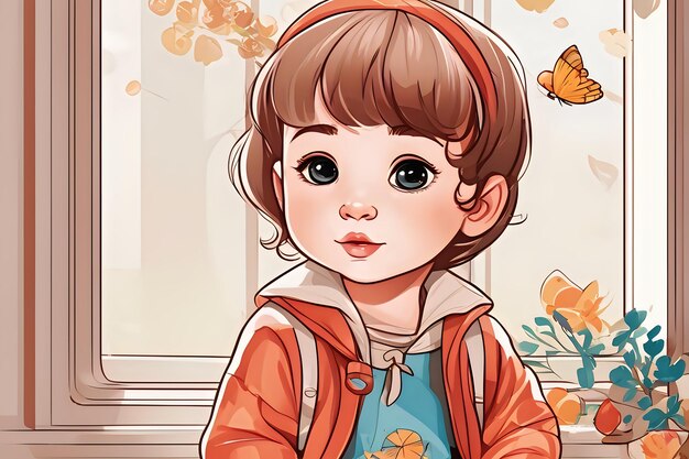 Cute girl child illustration ai generative digital art