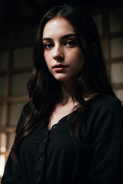 a cute girl in a dark background