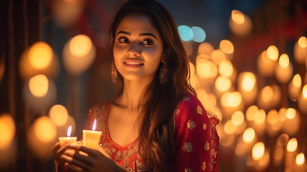 A cute girl in Diwali celebration wearing colorful outfit Generative Ai