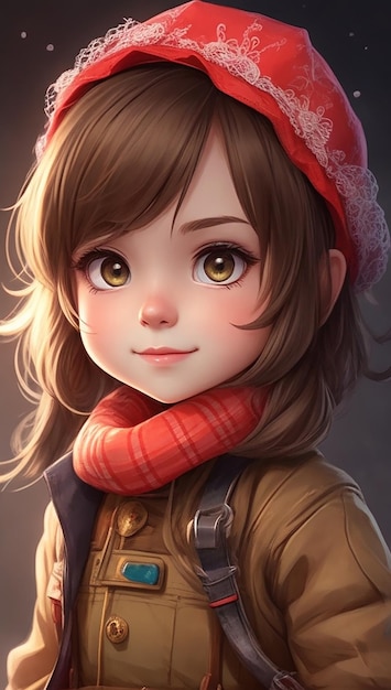 A cute girl doll animation with happy smile on beautiful character