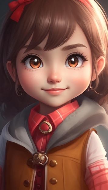 A cute girl doll animation with happy smile on beautiful character