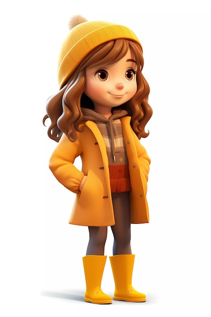 가을 옷을 입은 귀여운 소녀 행복한 만화 캐릭터